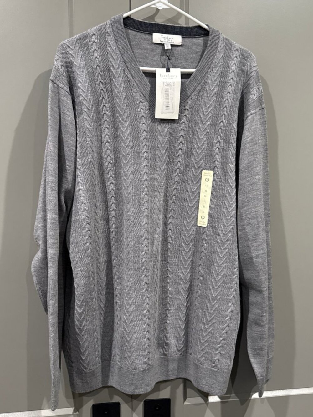 NWT Turnbury Extra Fine Merino Wool V-Neck Sweater Mens Cream Beige Tan XL